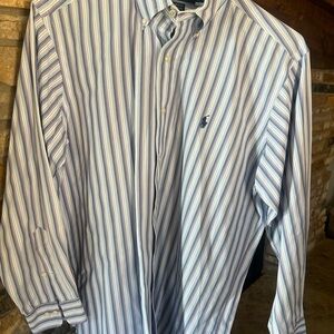 Ralph Lauren Men's Blue and White Striped Shirt